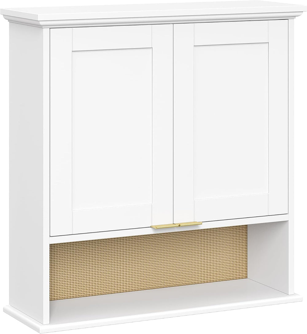 RiverRidge Two-Door Kitchen Storage Wall Cabinet with Woven Rattan Backboard,...
