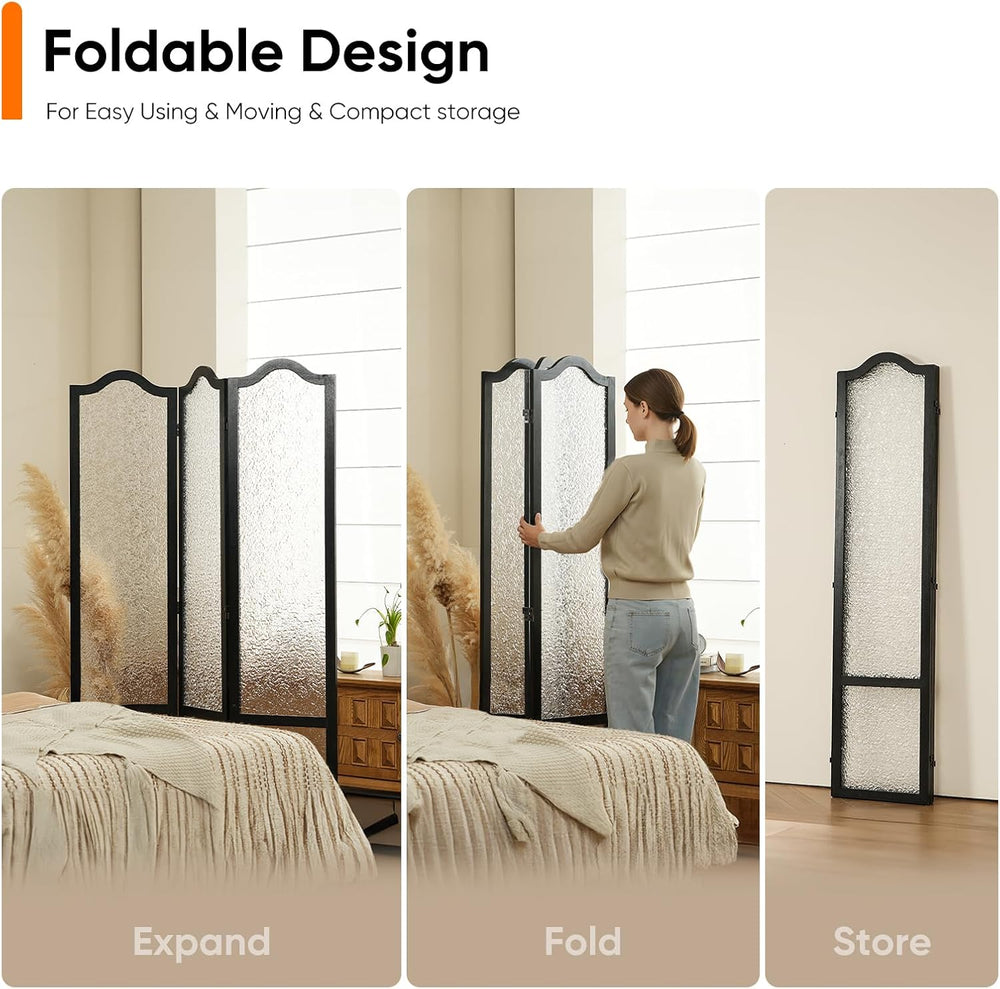 JOSTYLE Acrylic Room Divider, Black, 3-Panel, 67" H x 47.2" W