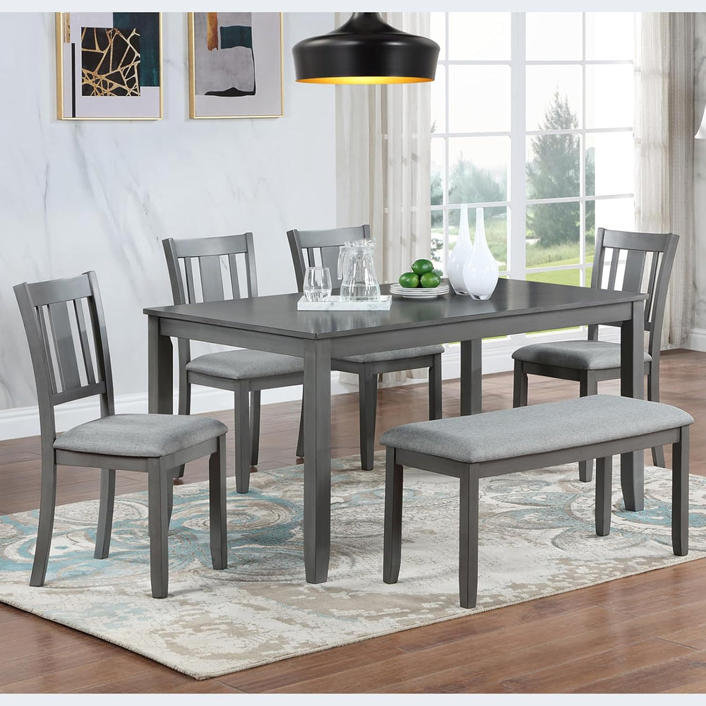 KEIKI 6-Piece Standard Height Dining Table Set with Rectangular Table, 4 Upho...