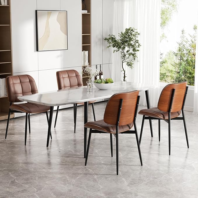 Dining Chairs Set of 2, Mid Century Modern Dining Room Chair, Upholstered Fau...