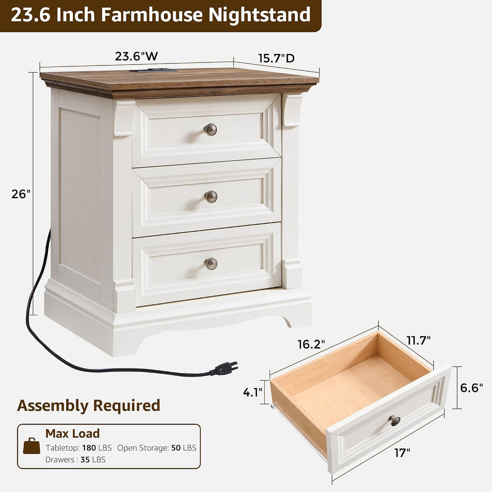 Farmhouse 26"H Nightstand Set of 2, 23.6"W End Table with Charging ...