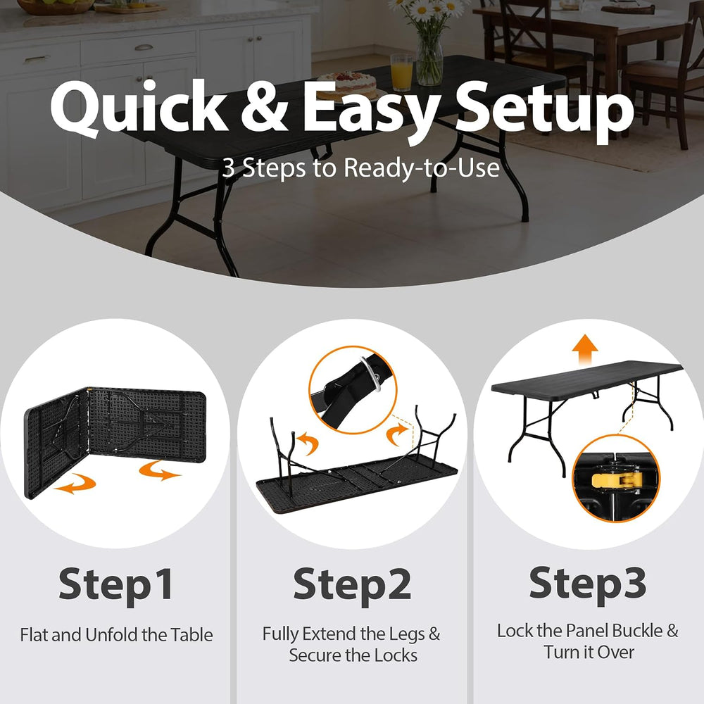 Portable Folding Table, Heavy Duty Plastic Event Picnic Table Indoor Outdoor ...