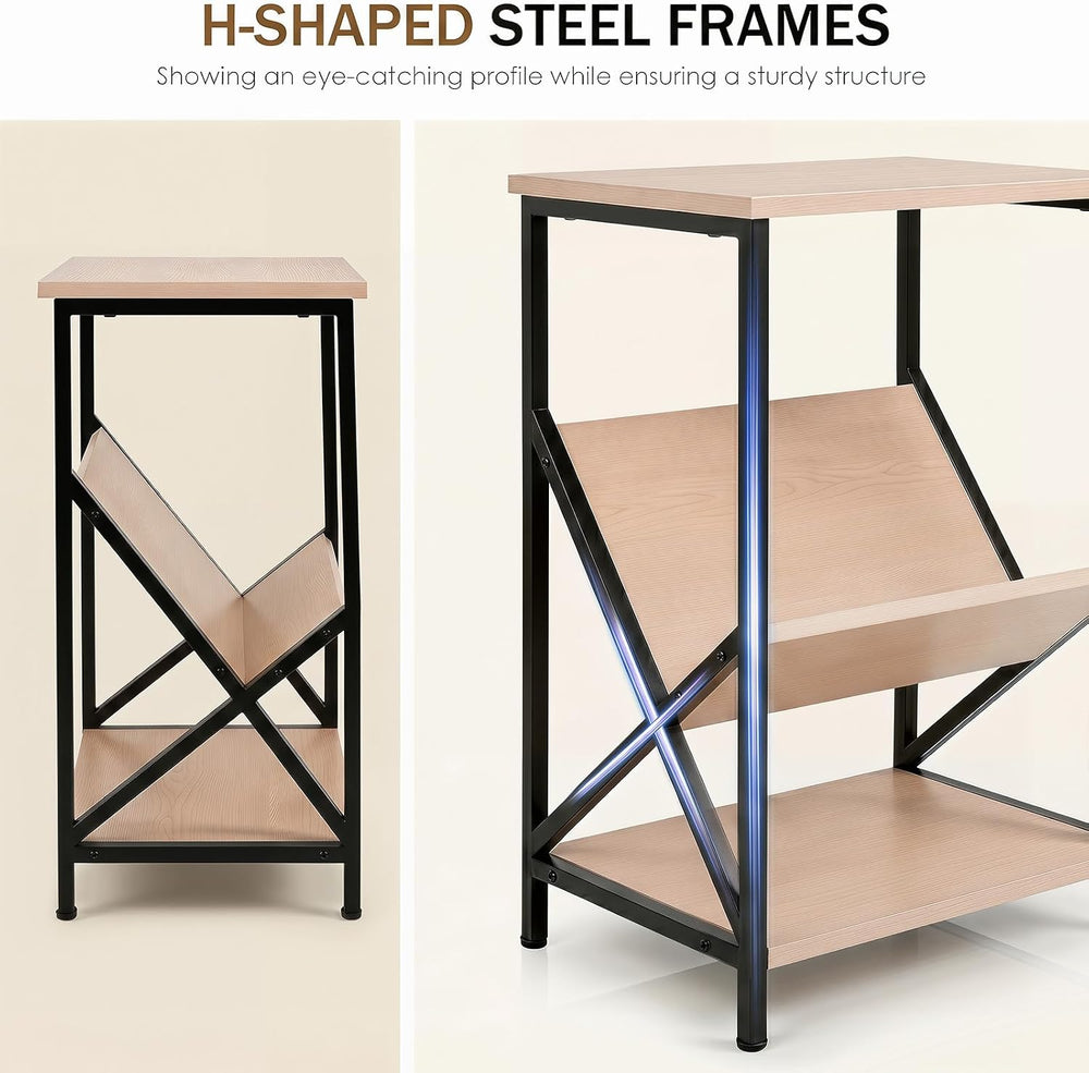 Tangkula Industrial Side Table, 3-Tier Accent End Table with Small Book Recor...