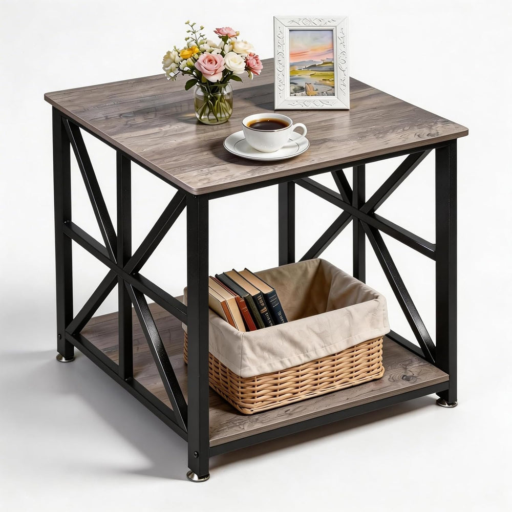 TooCust Square End Table with Storage Shelf, 24 inch Large Side Table with Ro...