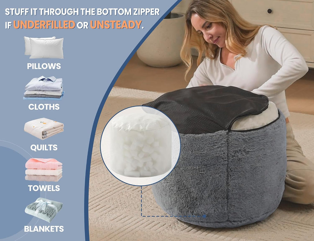 WSOFRLAC Ottoman Foot Rest,Large Round Ottomans Pouf Couch,Dark Gray26x18in |...