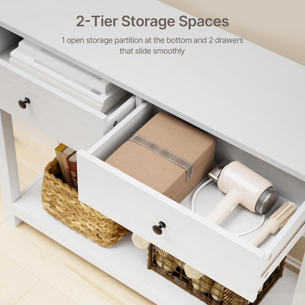 Gizoon Console Table with Outlets, White | Modern Sofa Table with 2 Drawers, ...