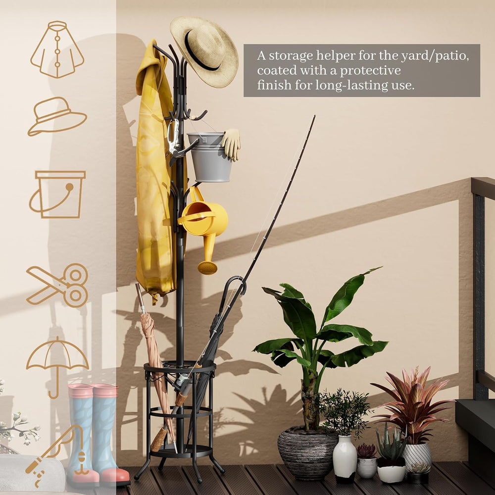 Coat Rack Freestanding with Umbrella Holder – Metal Hanger Stand, Hall Tree w...