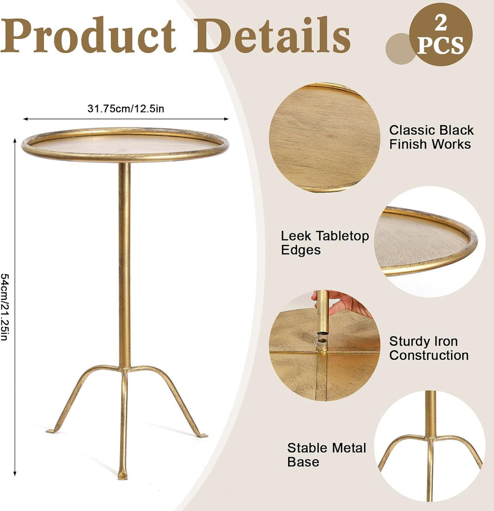 SHOHAYTO 2 Pcs Small Bronze Pedestal Side Table – 21.25" Tall Metal Mart...