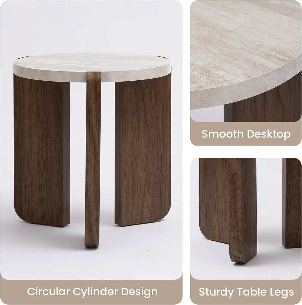 SUNBURY Side Table, Small Round End Table with 3 Legs, Nightstand for Small S...