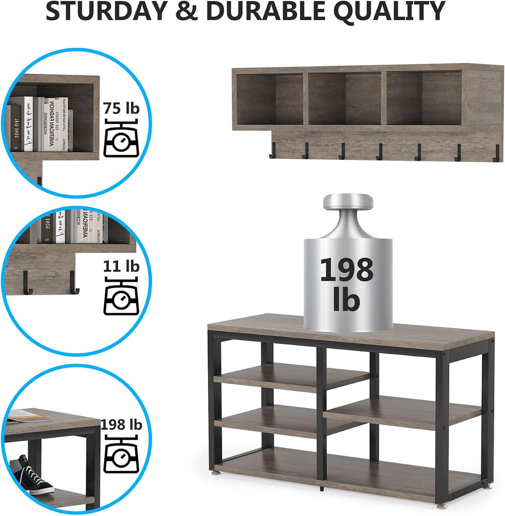 Tribesigns Coat Rack Shoe Bench Set Industrial, Hall Tree with 3 Storage Cubb...