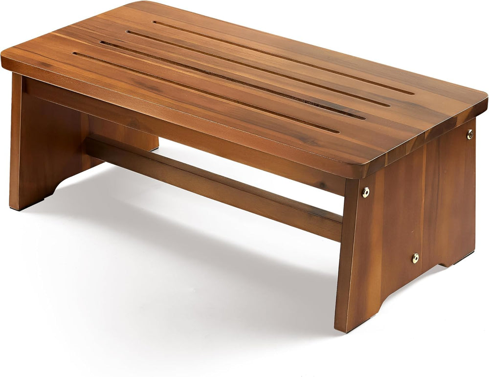 TINAMO 24" Extra Wide Wooden Step Stool with Crossbar, Holds up to 300 LBS