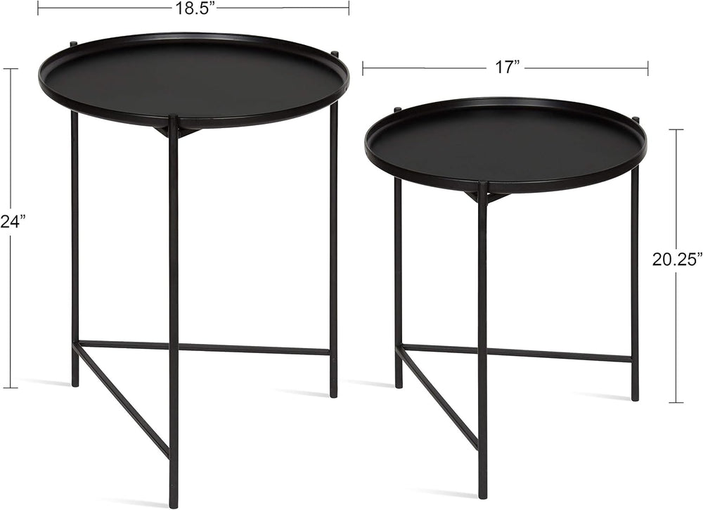 Kate and Laurel Ulani Set of 2 Nested Round Metal End Tables, Black