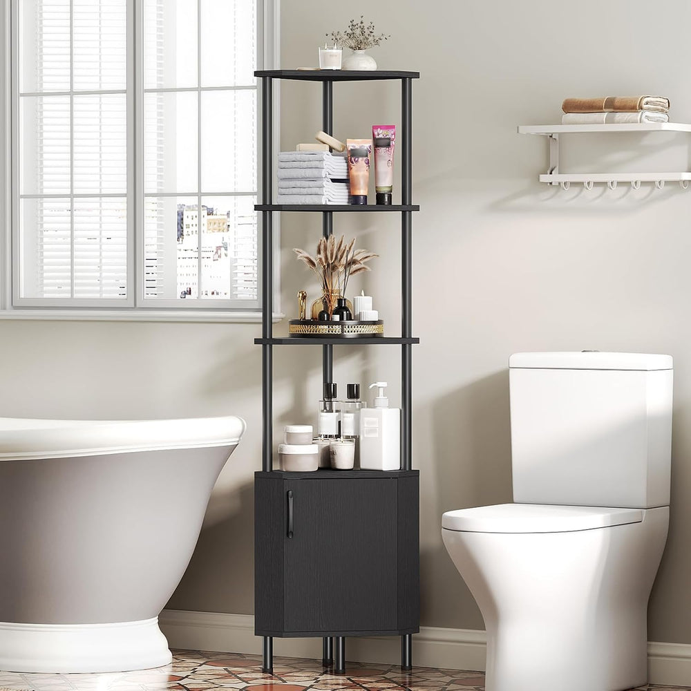 HOOBRO Corner Cabinet with LED Light, Corner Shelf Stand with Storage and Doo...