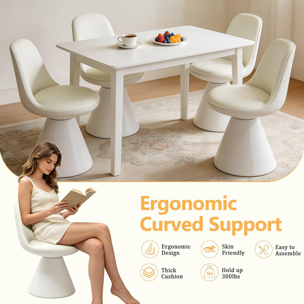 Swivel Vanity Chair, Multifunctional Upholstered Ottoman Foot Stool Leather w...