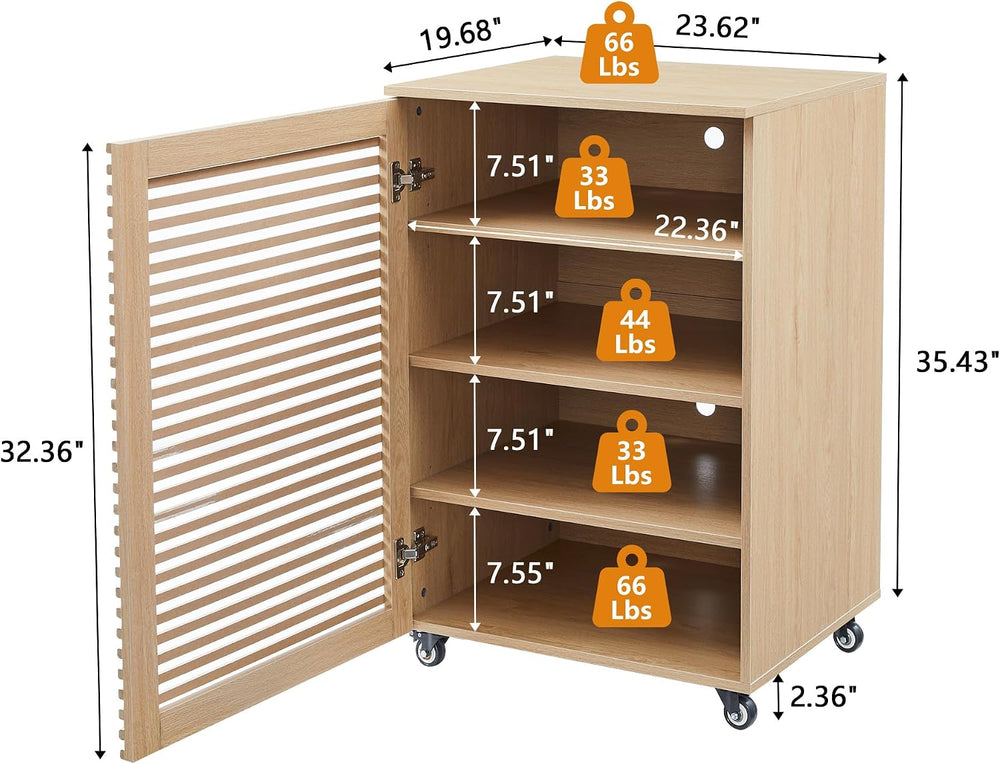 LEVNARY 5-Tier AV Media Cabinet with Grille Door & Adjustable Shelves, Mo...