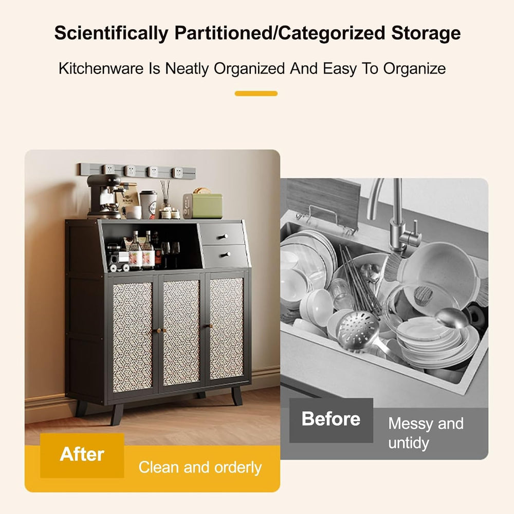 Kitchen Pantry Storage Cabinet with 3 Doors, Modern Hutch with Storage Drawer...