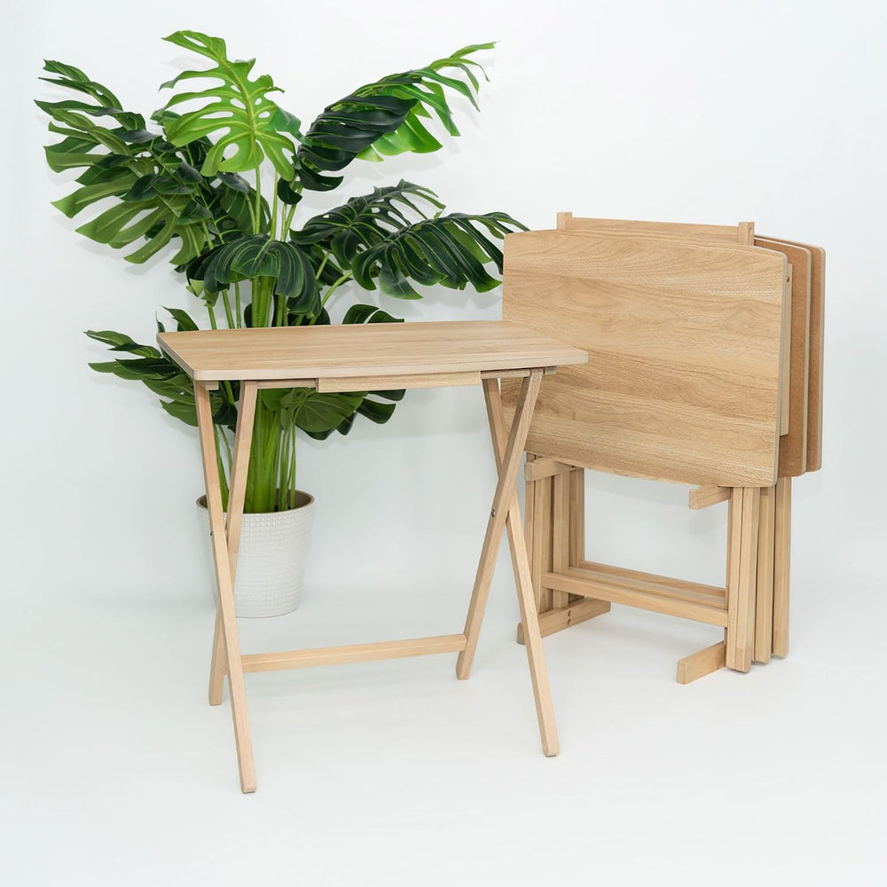 PJ Wood XL Oversize Tray Table, Natural Wood, 5-Pack | 33.2 lb Capacity, Rect...
