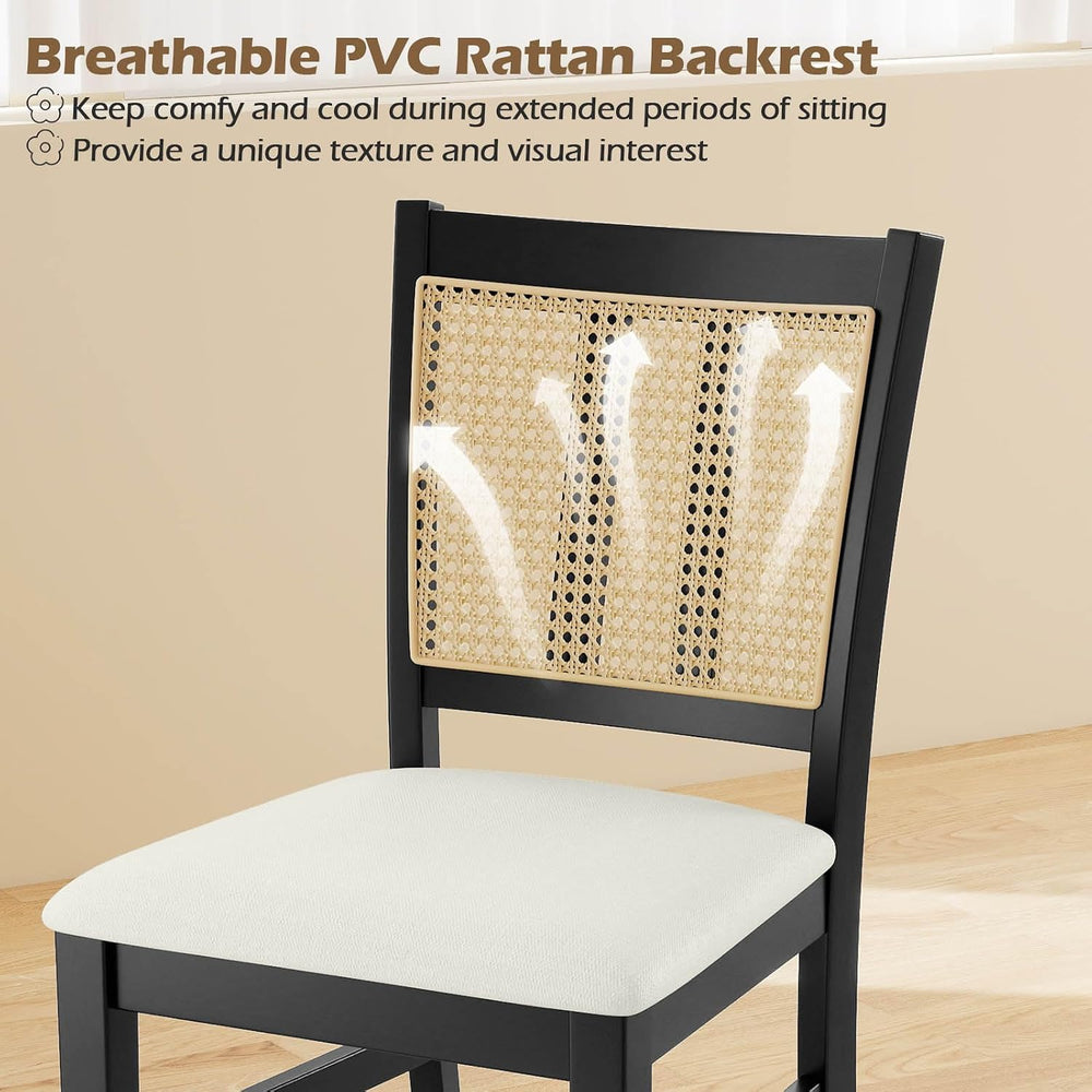 Giantex Rattan Dining Chairs Set of 2, Farmhouse Fabric Upholstered Kitchen C...