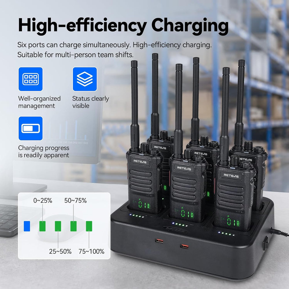 Retevis RT86 2 Way Radio Long Range with 6 Way Charger for Warehouse,6Pack