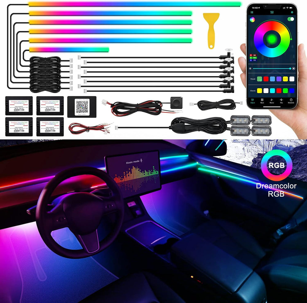 Dreamcolor Acrylic Interior Car LED Strip Light with Wireless APP, RGB 18 in ...