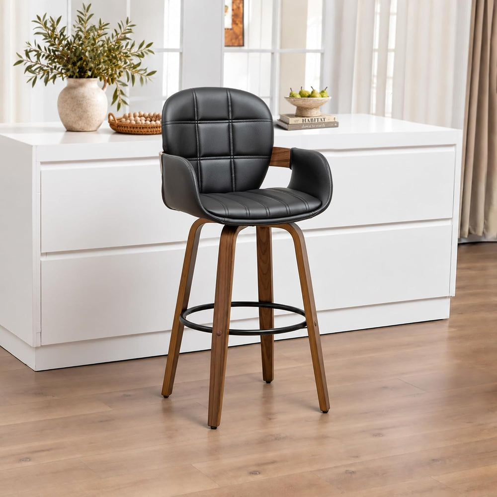 Mid Century Modern Bar Stools, Bar Height Stools with Walnut Finish