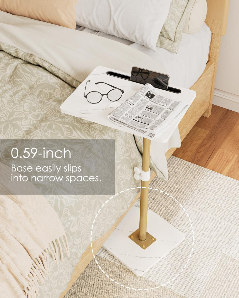 Masupu Sofa Arm Tray Table - 360° Swivel Height Adjustable End Table, Small S...