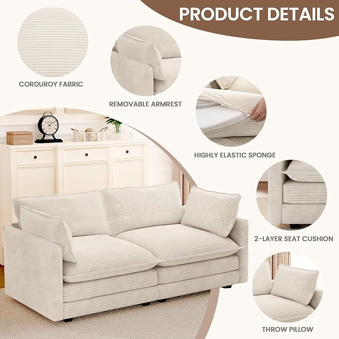 ROWHY 78'' Sectional 2 Seat Cloud Loveseat with 2 Throw Pillows, Mode...