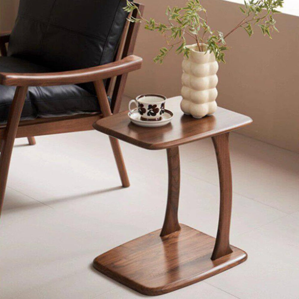 2-Tier C Shaped End Table, Wood Side Table TV Tray Table Couch Table that Sli...