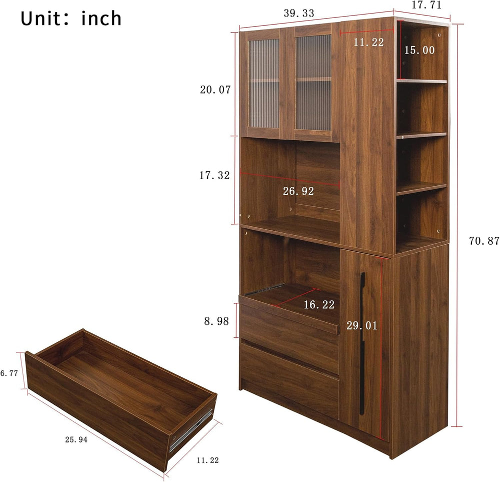 70.87" Tall Kitchen Pantry Cabinet with Pull-Out Storage Shelf and 4-Tie...