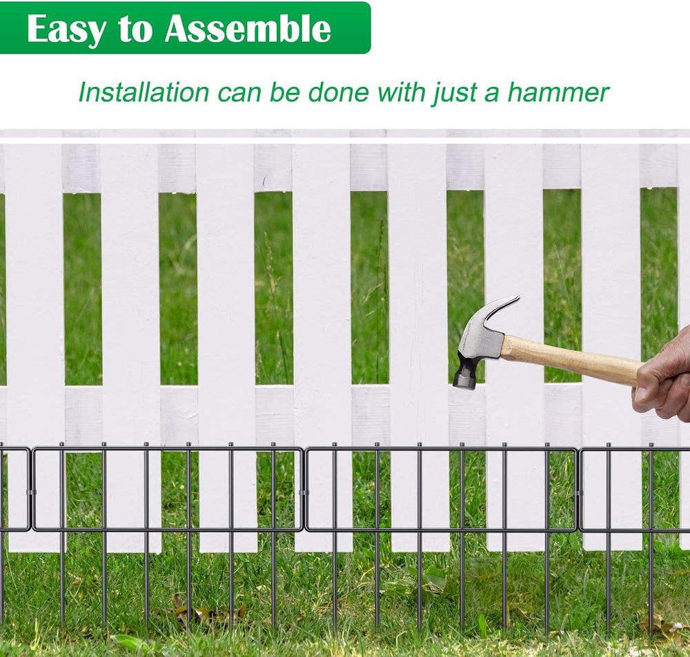 25 Pack Animal Barrier Fence, Metal No Dig Fence Panels for Garden, Black