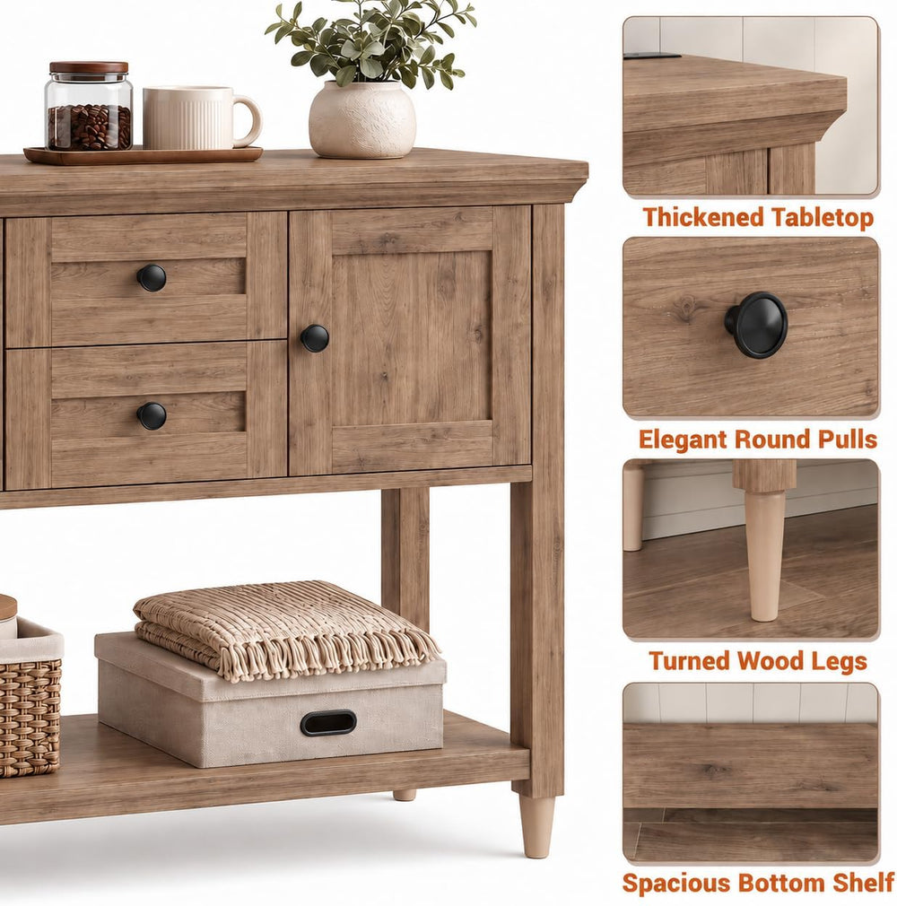 Unikito Farmhouse Console Table, Entryway Table with Drawers & Cabinets