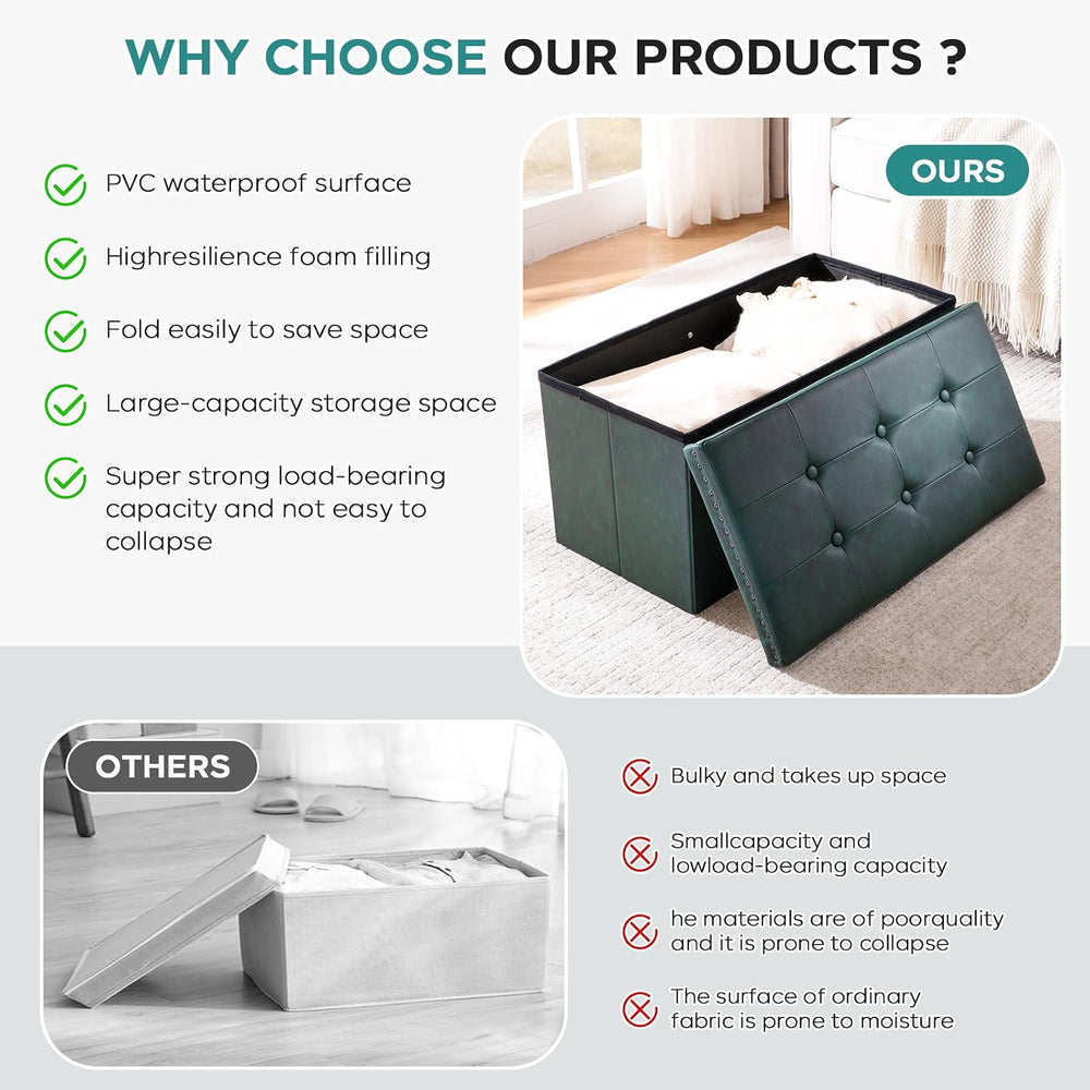 oakvivo Folding Storage Ottoman Bench, Leather Foot Rest Stools with Rivet De...
