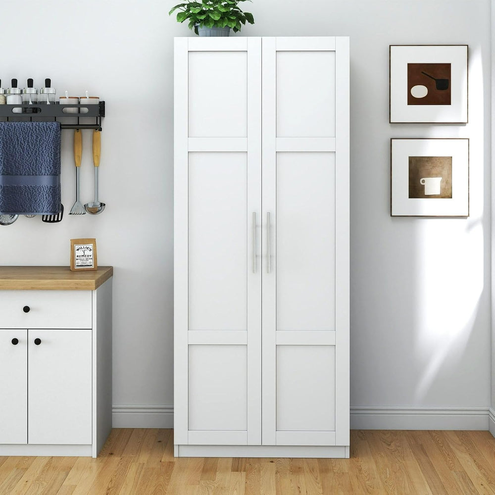 White Pantry Cabinet with 2 Doors and Adjustable Shelves, 70.87" Tall Ki...