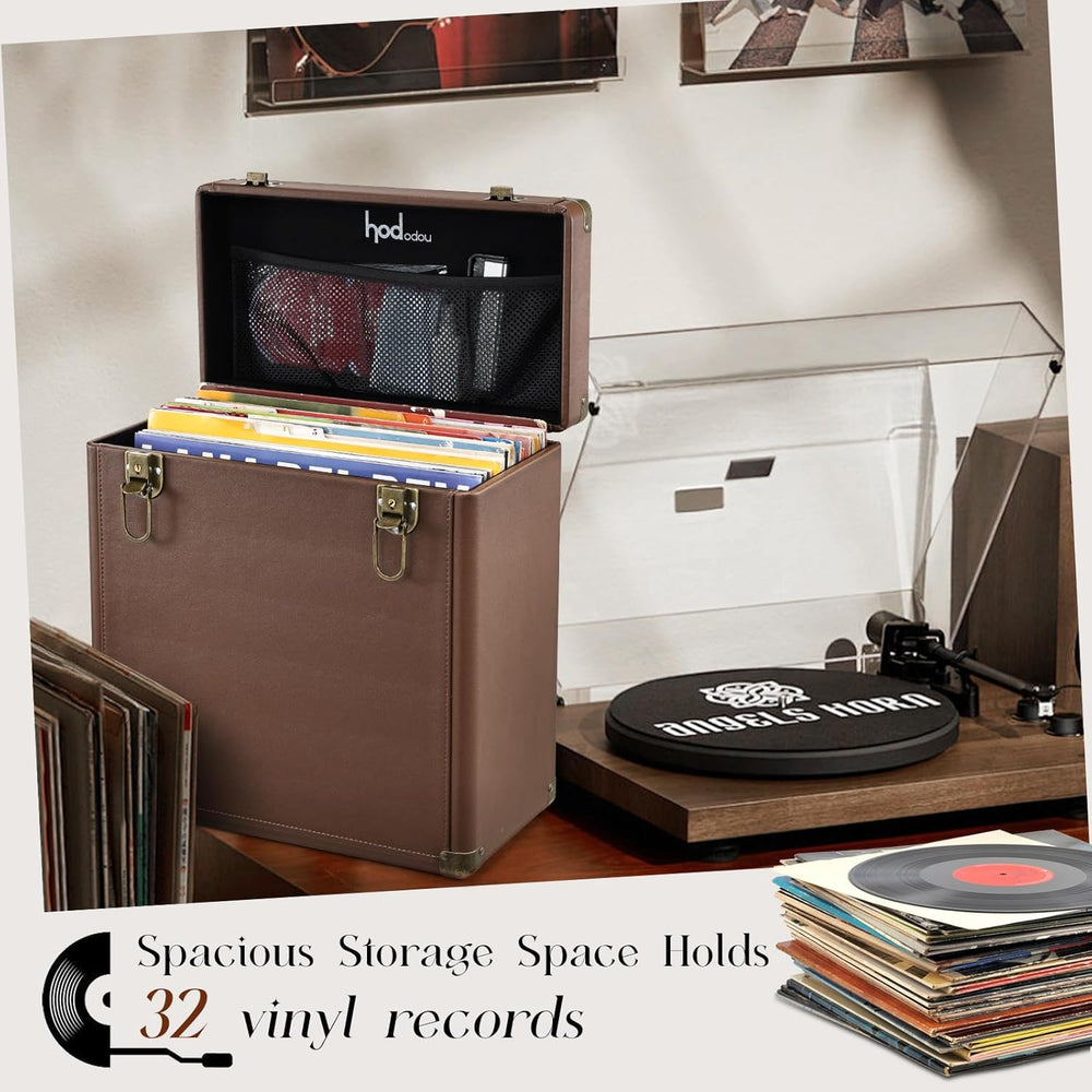 Hododou Vinyl Record Storage Box with Lock Record Organizer Storage for 30+ S...