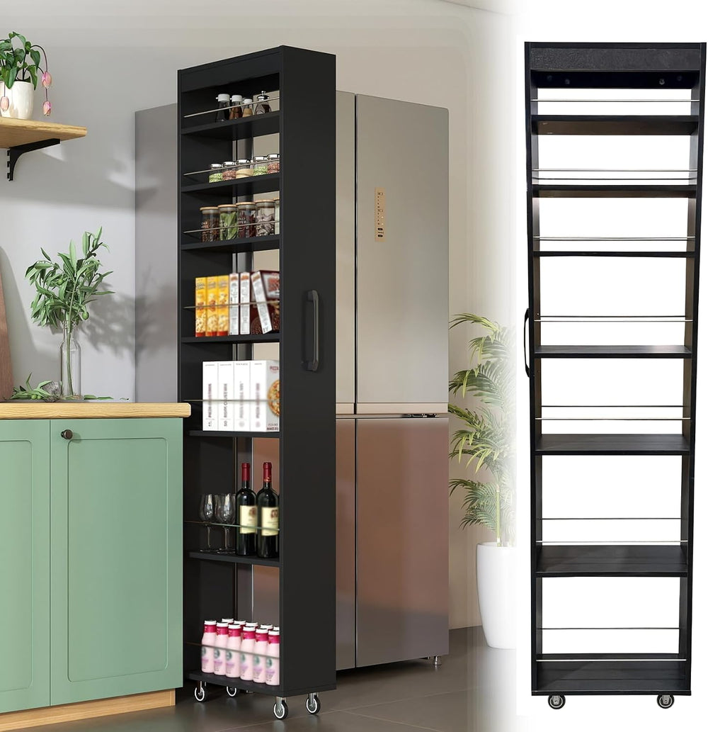 Domesto 7 Tier Slim Storage Cart, Rolling Spice Rack Next to Fridge Slim, Woo...