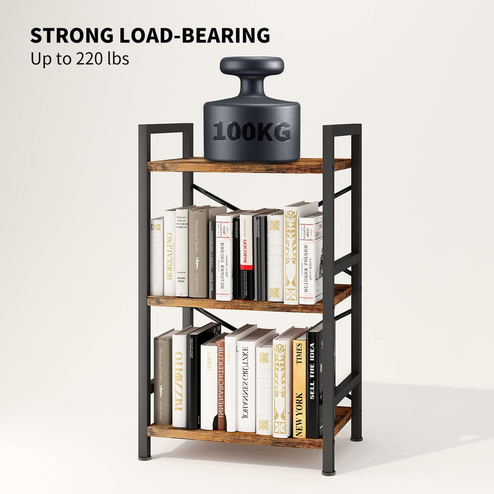 Homeiju Bookshelf, 3 Tier Industrial Bookcase, Metal Small Bookcase, Rustic E...