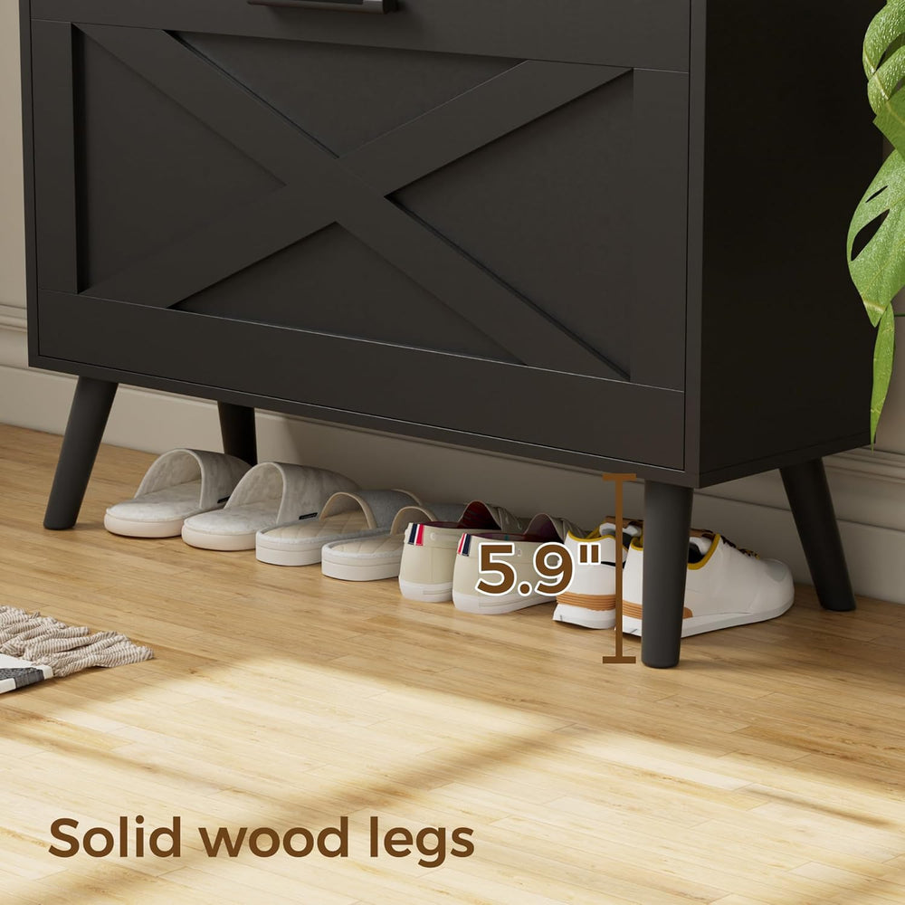 Homleke Farmhouse Shoe Storage Cabinet with Flip Drawers & Barn Door Desi...