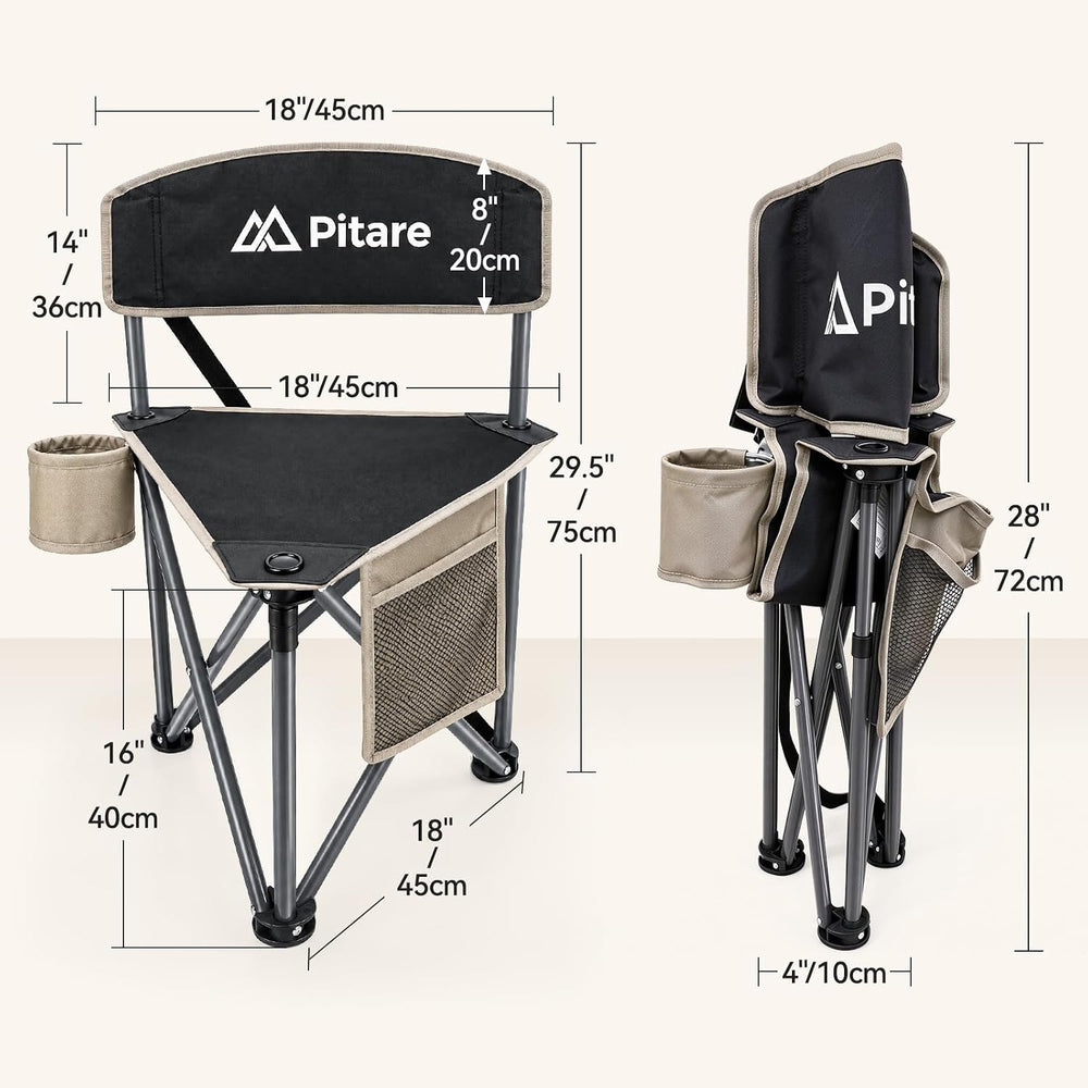 Tripod Camping Chair with Backrest, Folding Outdoor Stool