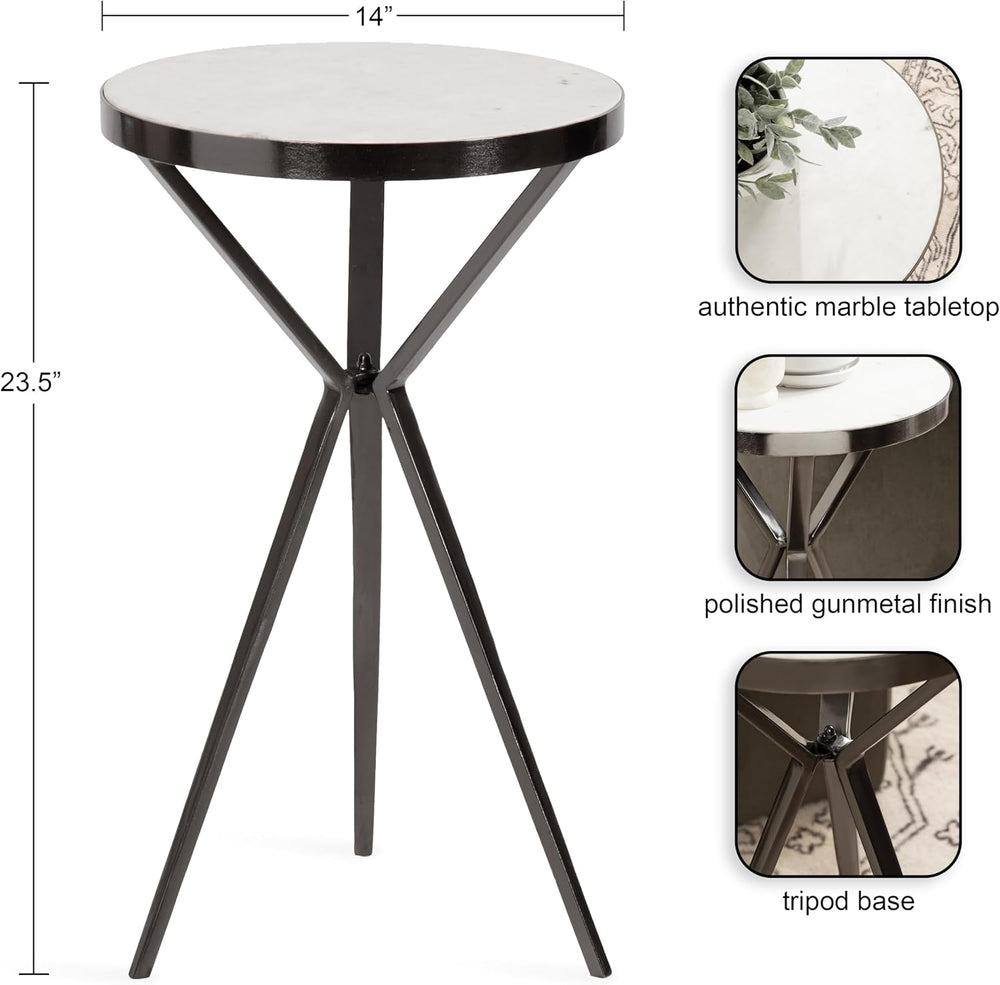 Kate and Laurel Gribben Modern Round Marble Side Table, 14 x 14 x 24, White a...