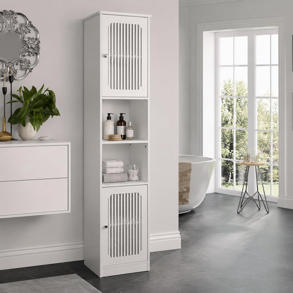 64" Tall Bathroom Cabinet, White Floor Standing Storage | Narrow unit wi...