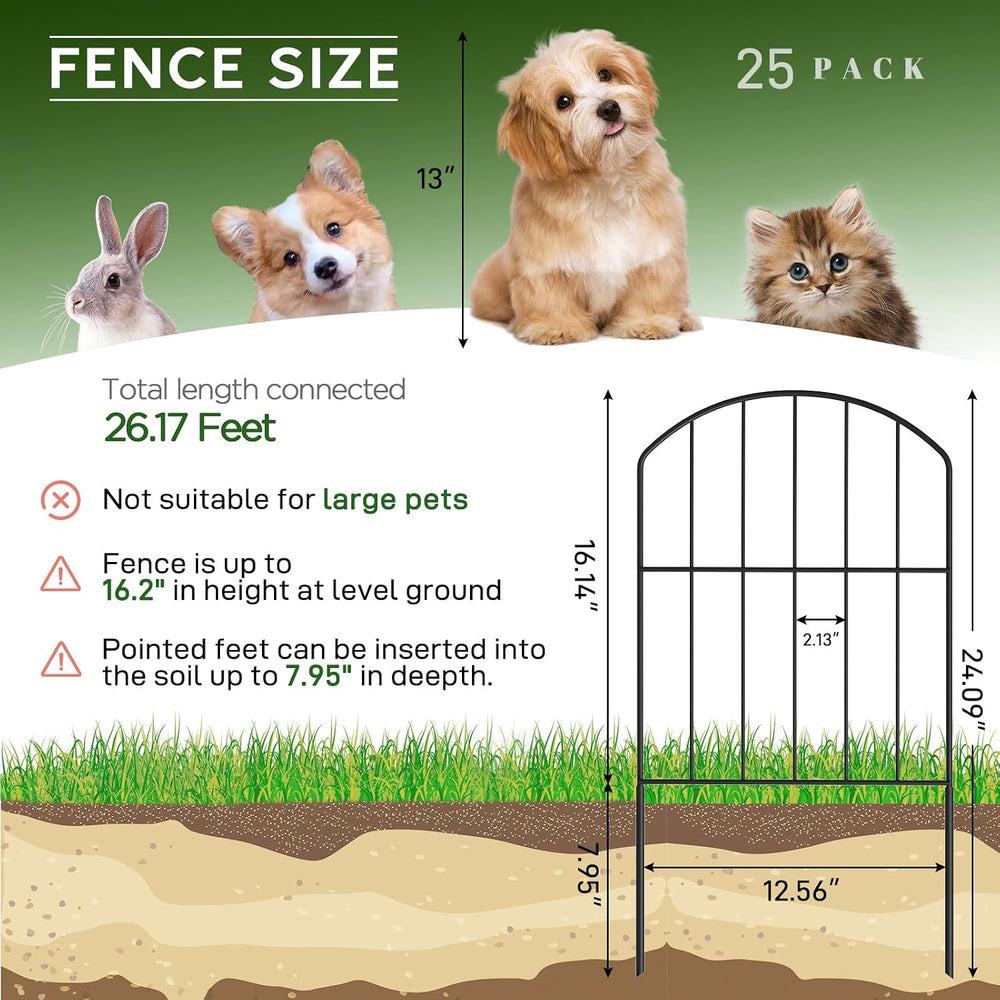 Goovilla Garden Fence, Total 27ft(L) x 24in(H), 25 Pcs, Rustproof Metal