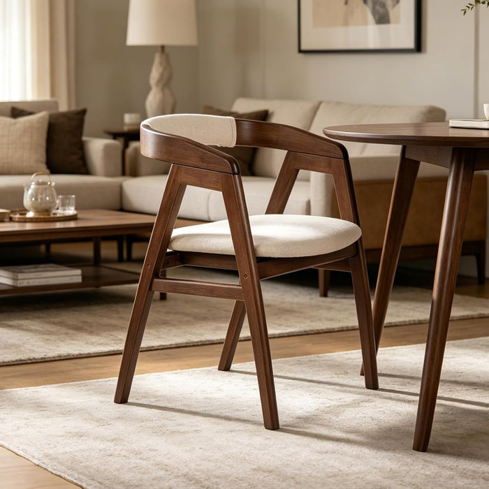 COSTWAY Bamboo Accent Chair, Farmhouse Leisure Dining Chairs w/Comfy Cushion, Curved Backrest, Solid Legs, Upholstered Armchair for Living Room, Bedroom, Kitchen, Walnut