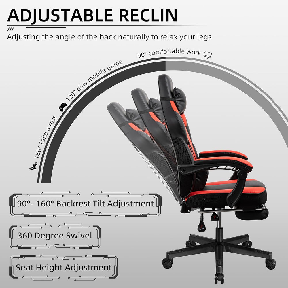 Shintenchi Gaming Chair with Footrest, Massage Lumbar Support, Height Adjustm...