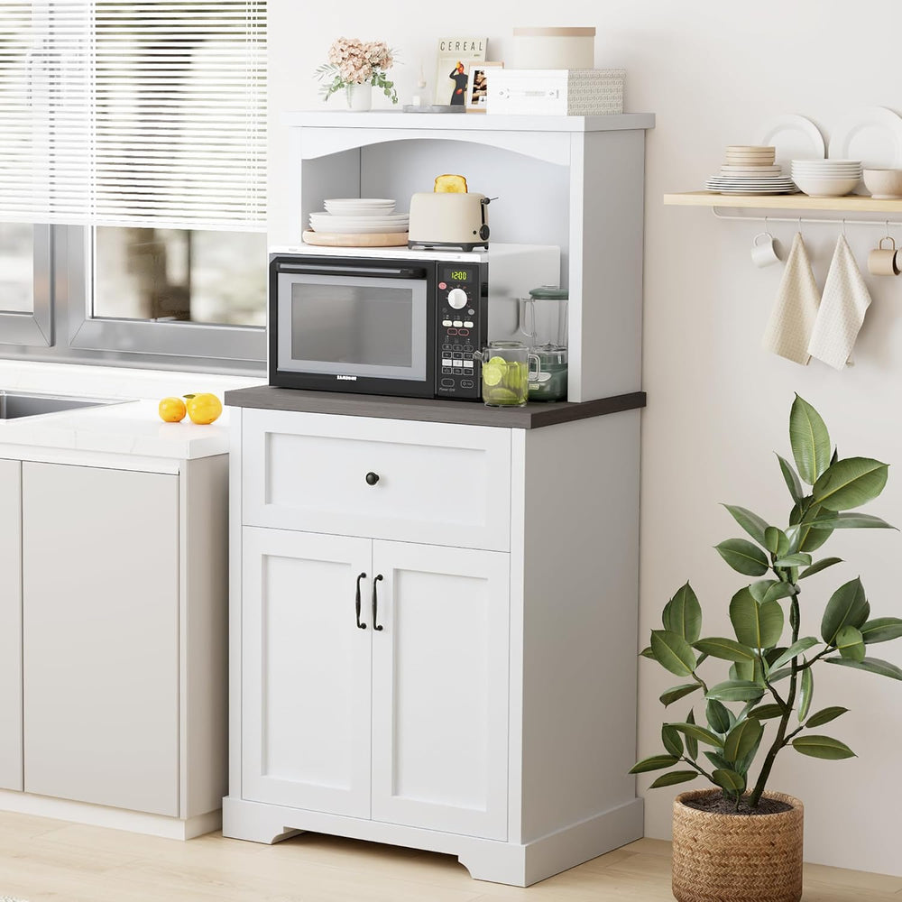 Microwave Stand with Storage and Drawer, Kitchen Pantry Storage Cabinet | Buf...