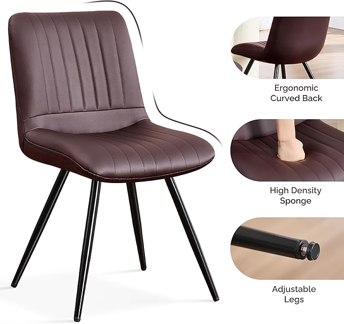 Dining Chairs Set of 2, Modern Dining Chairs with Thick Cushions, PU Leather ...