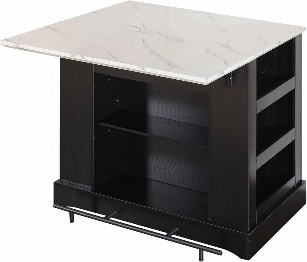 FUSUNBAO Large Kitchen Island with Storage, Drop Leaf & Outlet,Black | Po...