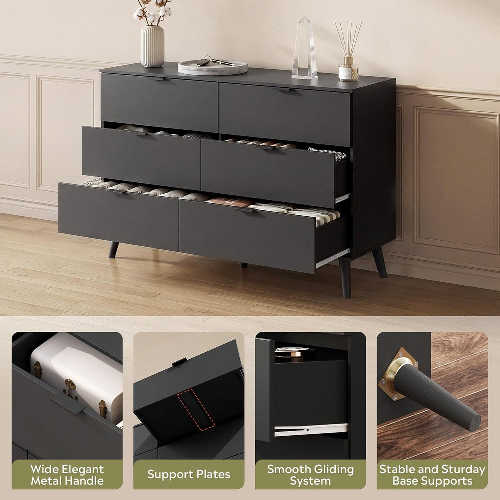 6-Drawer Moden TV Stand | Tall TV Console with Sturdy Metal Handles for Livin...