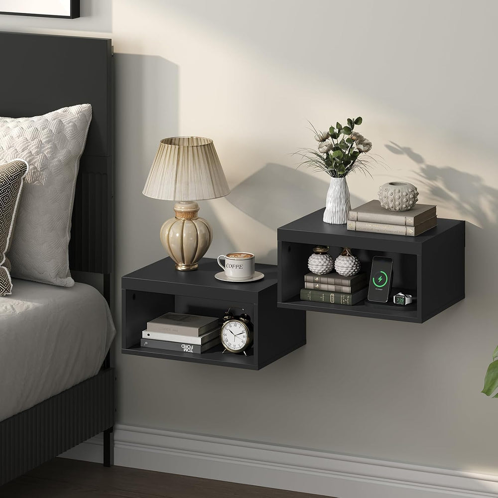 MAHANCRIS Floating Nightstand Set of 2, Wooded Wall Mounted Nightstand, Float...