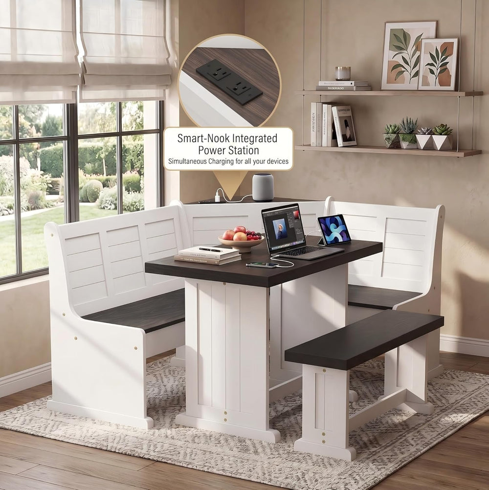 ENOR Solid Wood Breakfast Nook Table,Corner Dining Table Set for Dining Room