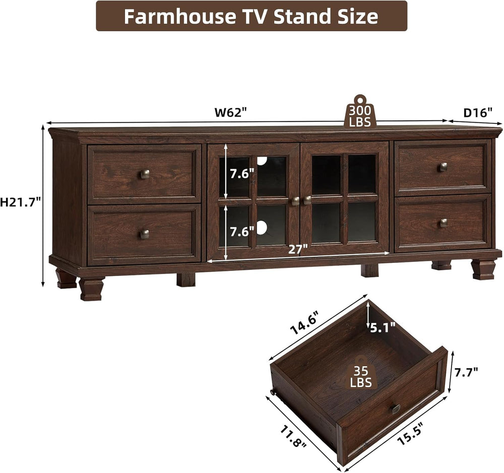 SAVOR LIFE Farmhouse TV Stands for Living Room, Walnut | Heavy-Duty Rustic En...